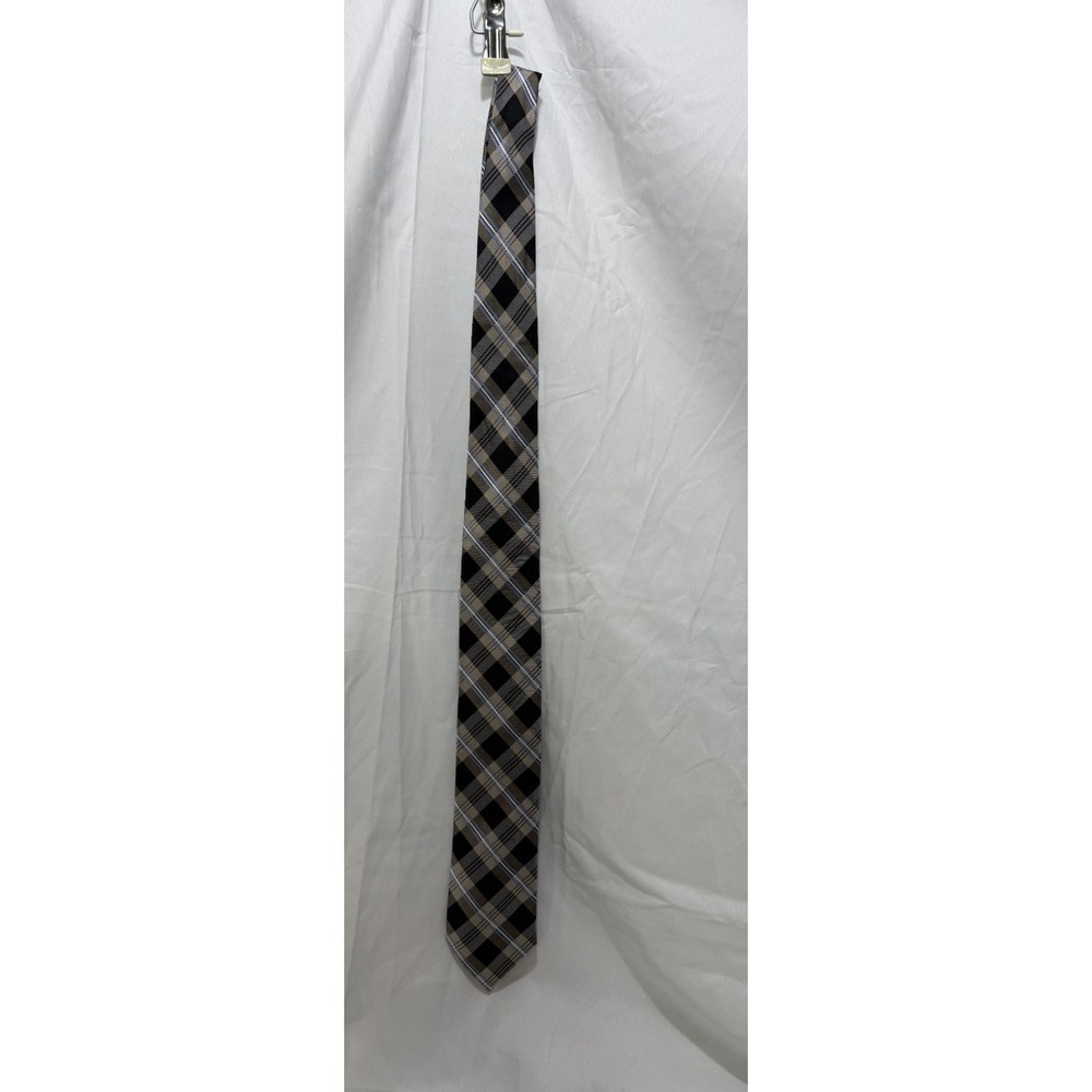 CHAPS Ralph Lauren Plaid 100 % Silk Tie Blue and Gray Classic 57" x 3.5"